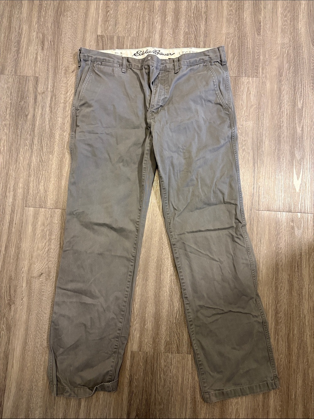 Eddie Bauer Men's Olive Gray Straight-Leg Chinos